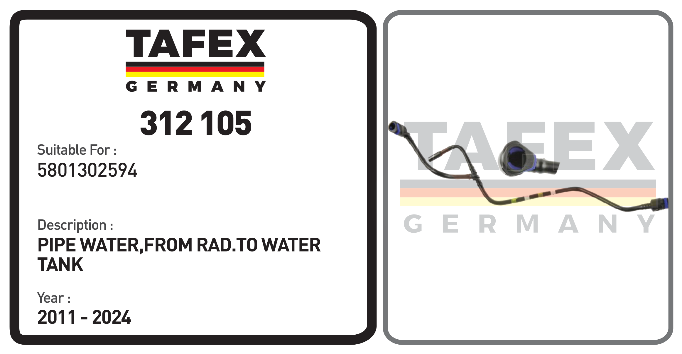 Pipe Water, From Radiator To Water Tank — TAFEX 312105 product image
